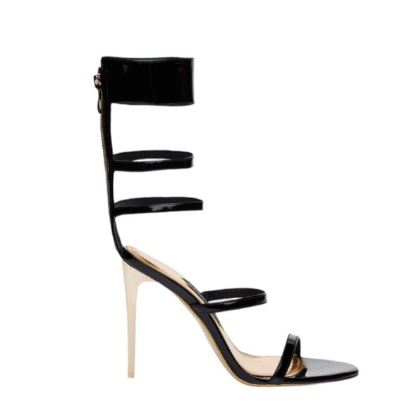 JESSICA RICH Goddess Strappy Heeled Sandal In Black Patent  37 EU / 7 US - Picture 1 of 13